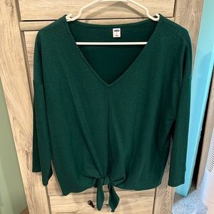 Old Navy Green V-Neck Tie-Front Top